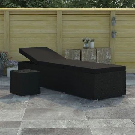 Garden lounger with cushion and black synthetic rattan table by vidaXL, Loungers - Ref: Foro24-46228, Price: 160,28 €, Discou...
