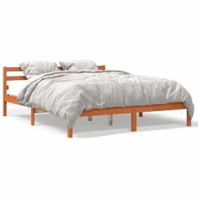 Solid wax brown pine wood bed frame 120x200 cm by , Beds and slatted bases - Ref: Foro24-844149, Price: 111,73 €, Discount: %