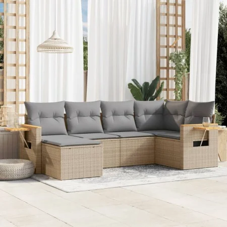 Garden sofa set with cushions 6 pieces beige synthetic rattan by , Garden sets - Ref: Foro24-3259420, Price: 409,33 €, Discou...