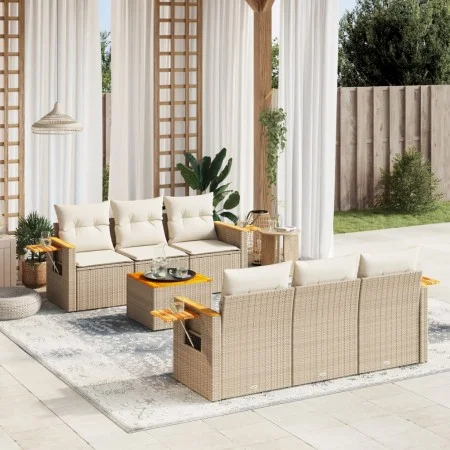 7-piece garden sofa set and beige synthetic rattan cushions by , Garden sets - Ref: Foro24-3259034, Price: 542,26 €, Discount: %