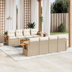 Set de sofás de jardín 9 pzas con cojines ratán sintético beige