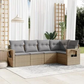 Gartensofa-Set mit Kissen, 5-teilig, beiges synthetisches Rattan von , Gartensets - Ref: Foro24-3252466, Preis: 373,41 €, Rab...