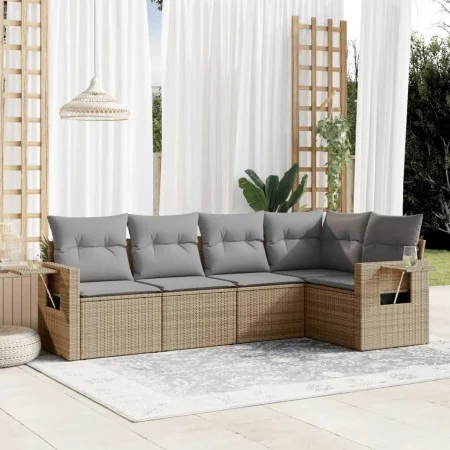 Garden sofa set with cushions 5 pieces beige synthetic rattan by , Garden sets - Ref: Foro24-3252466, Price: 373,41 €, Discou...