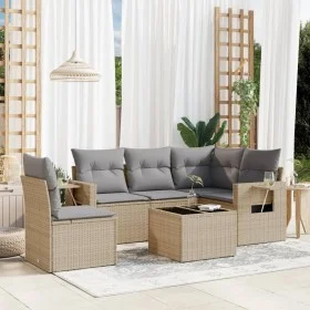 Gartensofa-Set mit Kissen, 6-teilig, beiges synthetisches Rattan von , Gartensets - Ref: Foro24-3252516, Preis: 424,60 €, Rab...