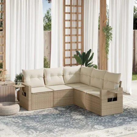 Garden sofa set with cushions 5 pieces beige synthetic rattan by , Garden sets - Ref: Foro24-3252485, Price: 401,26 €, Discou...