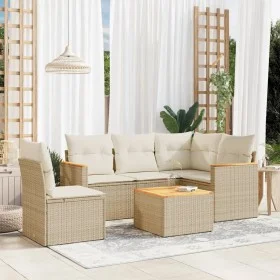 Gartensofa-Set mit Kissen, 6-teilig, beiges synthetisches Rattan von , Gartensets - Ref: Foro24-3258383, Preis: 415,28 €, Rab...