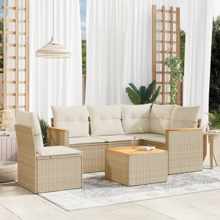 Garden sofa set with cushions 6 pieces beige synthetic rattan by , Garden sets - Ref: Foro24-3258383, Price: 400,40 €, Discou...