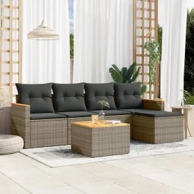 6-piece garden furniture set and gray synthetic rattan cushions by , Garden sets - Ref: Foro24-3258329, Price: 337,48 €, Disc...