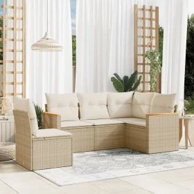 Garden sofa set with cushions 5 pieces beige synthetic rattan by , Garden sets - Ref: Foro24-3258376, Price: 368,22 €, Discou...