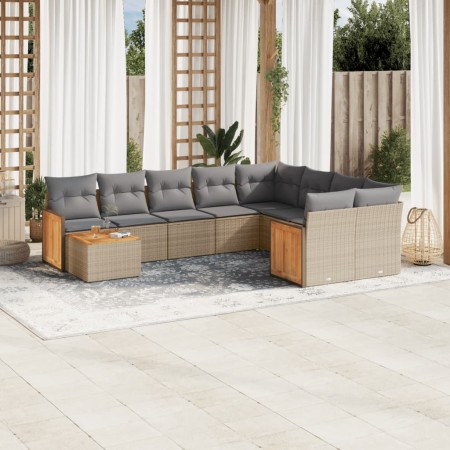 Gartensofa-Set mit beigen Kissen, 10-teilig, synthetisches Rattan von , Gartensets - Ref: Foro24-3260400, Preis: 644,33 €, Ra...