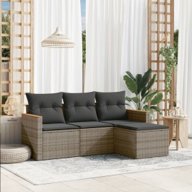 Set de sofás de jardín 4 pzas y cojines ratán sintético gris de , Conjuntos de jardín - Ref: Foro24-3258308, Precio: 247,25 €...