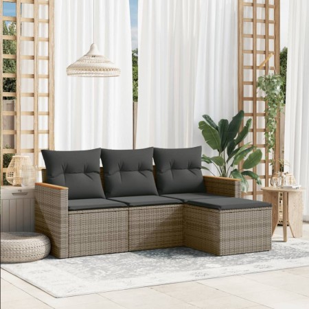 4-teilige Gartensofagarnitur und graue synthetische Rattankissen von , Gartensets - Ref: Foro24-3258308, Preis: 247,25 €, Rab...