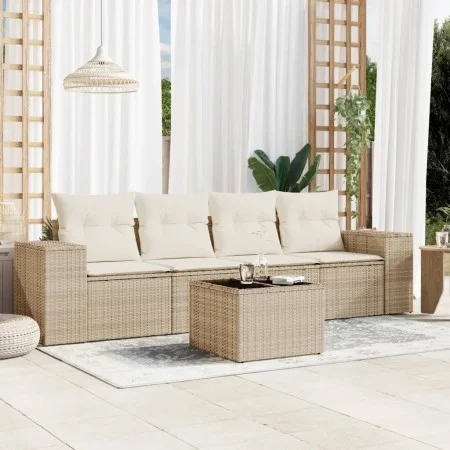 Garden sofa set with cushions 5 pieces beige synthetic rattan by , Garden sets - Ref: Foro24-3254625, Price: 395,79 €, Discou...