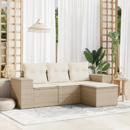 Garden sofa set with cushions 4 pieces beige synthetic rattan by , Garden sets - Ref: Foro24-3254805, Price: 331,23 €, Discou...