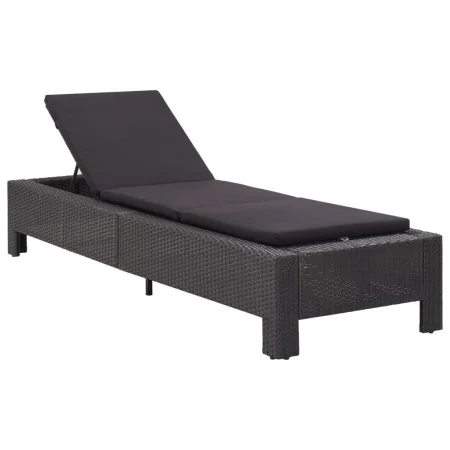Tumbona con cojín de ratán sintético negro de vidaXL, Tumbonas - Ref: Foro24-46237, Precio: 157,34 €, Descuento: %