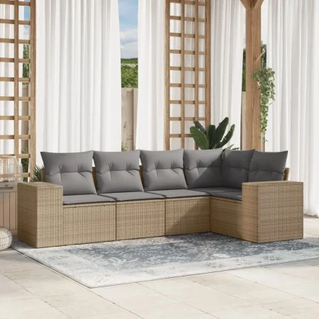 Garden sofa set with cushions 5 pieces beige synthetic rattan by , Garden sets - Ref: Foro24-3254866, Price: 387,28 €, Discou...