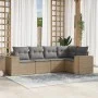 Garden sofa set with cushions 5 pieces beige synthetic rattan by , Garden sets - Ref: Foro24-3254866, Price: 387,28 €, Discou...