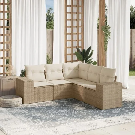 Gartensofa-Set mit Kissen, 5-teilig, beiges synthetisches Rattan von , Gartensets - Ref: Foro24-3254885, Preis: 416,46 €, Rab...