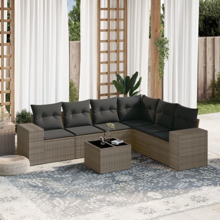 7-piece garden sofa set with gray PE rattan cushions by , Garden sets - Ref: Foro24-3222619, Price: 435,55 €, Discount: %