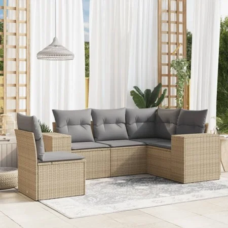 Garden sofa set with cushions 5 pieces beige synthetic rattan by , Garden sets - Ref: Foro24-3222568, Price: 349,05 €, Discou...