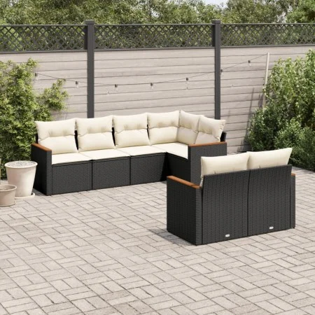 7-teiliges Garten-Essset und schwarze Kissen aus synthetischem Rattan von , Gartensets - Ref: Foro24-3258542, Preis: 451,44 €...
