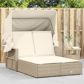 Doppelte Sonnenliege mit Verdeck und beigen synthetischen Rattankissen von , Liegen - Ref: Foro24-365810, Preis: 325,90 €, Ra...
