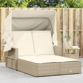 Double sun lounger with hood and beige synthetic rattan cushions by , Loungers - Ref: Foro24-365810, Price: 347,67 €, Discoun...