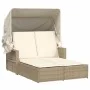 Tumbona doble con capota y cojines ratán sintético beige de , Tumbonas - Ref: Foro24-365810, Precio: 347,63 €, Descuento: %