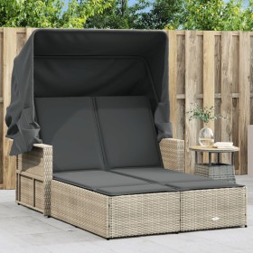 Doppel-Sonnenliege mit Verdeck und hellgrauen synthetischen Rattankissen von , Liegen - Ref: Foro24-365812, Preis: 336,05 €, ...