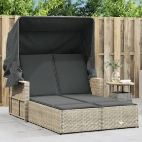 Double sun lounger with hood and light gray synthetic rattan cushions by , Loungers - Ref: Foro24-365812, Price: 357,81 €, Di...