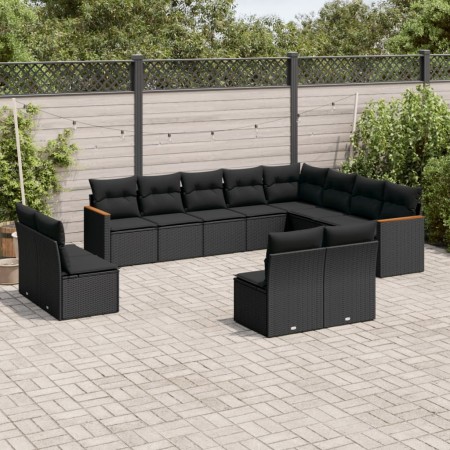 Gartensofa-Set 12-teilig mit schwarzen synthetischen Rattankissen von , Gartensets - Ref: Foro24-3258870, Preis: 713,23 €, Ra...