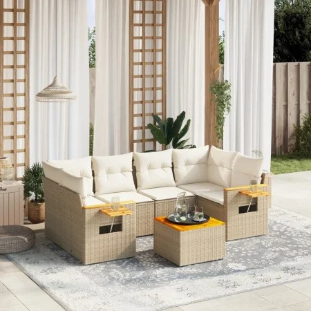7-teiliges Gartensofa-Set und beigefarbene synthetische Rattankissen von , Gartensets - Ref: Foro24-3259041, Preis: 509,03 €,...