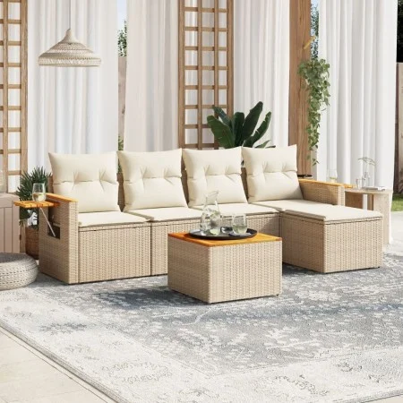 Garden sofa set with cushions 6 pieces beige synthetic rattan by , Garden sets - Ref: Foro24-3259167, Price: 415,10 €, Discou...
