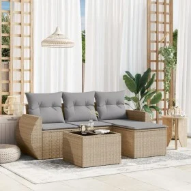Garden sofa set with cushions 5 pieces beige synthetic rattan by , Garden sets - Ref: Foro24-3253616, Price: 335,56 €, Discou...