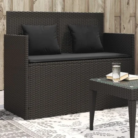 Banco de jardín con cojines ratán sintético negro de , Bancos de jardín - Ref: Foro24-365761, Precio: 237,54 €, Descuento: %