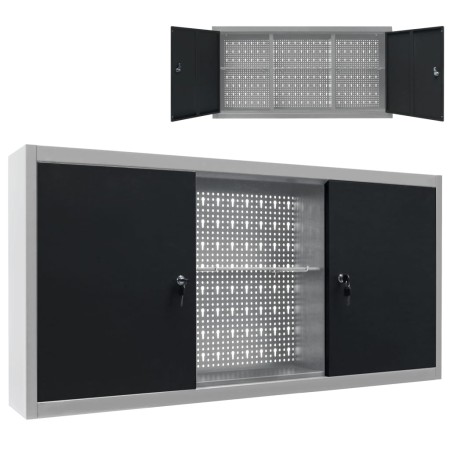 Industrie-Wandwerkzeugschrank aus grauem und schwarzem Metall von vidaXL, Werkzeugschränke - Ref: Foro24-145366, Preis: 132,2...