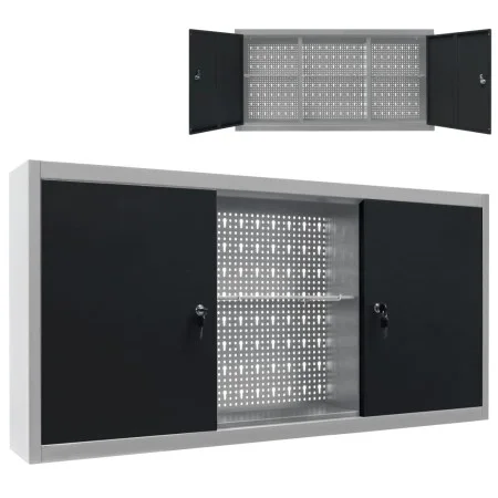 Industrie-Wandwerkzeugschrank aus grauem und schwarzem Metall von vidaXL, Werkzeugschränke - Ref: Foro24-145366, Preis: 141,1...