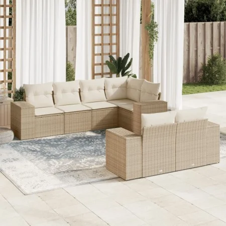 7-teiliges Gartensofa-Set und beigefarbene synthetische Rattankissen von , Gartensets - Ref: Foro24-3222807, Preis: 573,61 €,...