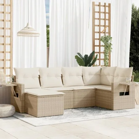 Garden sofa set with cushions 6 pieces beige synthetic rattan by , Garden sets - Ref: Foro24-3252795, Price: 457,11 €, Discou...