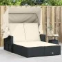 Double sun lounger with hood and black synthetic rattan cushions by , Loungers - Ref: Foro24-365806, Price: 323,41 €, Discoun...