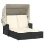 Double sun lounger with hood and black synthetic rattan cushions by , Loungers - Ref: Foro24-365806, Price: 323,41 €, Discoun...