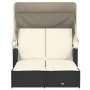 Double sun lounger with hood and black synthetic rattan cushions by , Loungers - Ref: Foro24-365806, Price: 323,41 €, Discoun...