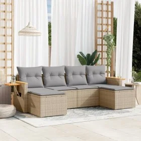 Gartensofa-Set mit Kissen, 6-teilig, beiges synthetisches Rattan von , Gartensets - Ref: Foro24-3259462, Preis: 371,78 €, Rab...