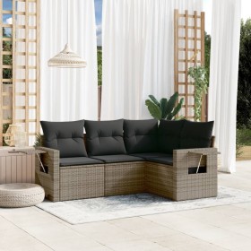 4-piece garden sofa set and gray synthetic rattan cushions by , Garden sets - Ref: Foro24-3252447, Price: 312,20 €, Discount: %