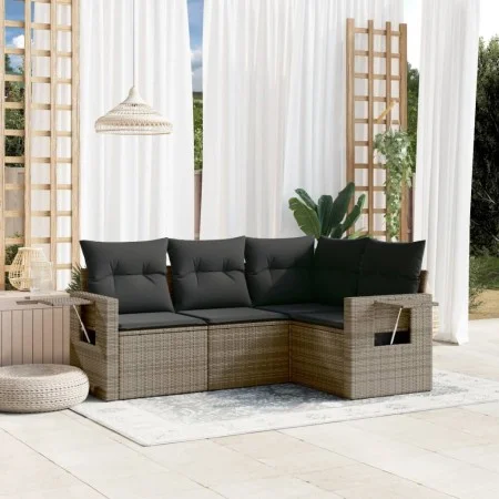4-piece garden sofa set and gray synthetic rattan cushions by , Garden sets - Ref: Foro24-3252447, Price: 287,36 €, Discount: %