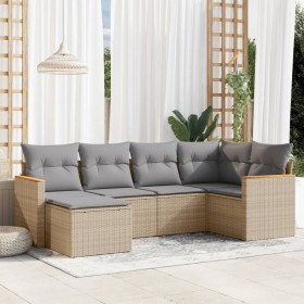Garden sofa set with cushions 6 pieces beige synthetic rattan by , Garden sets - Ref: Foro24-3258580, Price: 406,75 €, Discou...