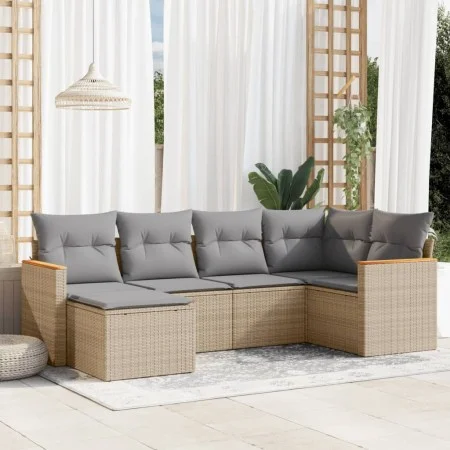 Garden sofa set with cushions 6 pieces beige synthetic rattan by , Garden sets - Ref: Foro24-3258580, Price: 399,91 €, Discou...