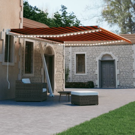 Manual retractable awning with orange and brown LED 400x300 cm by , Awnings - Ref: Foro24-3069545, Price: 466,87 €, Discount: %