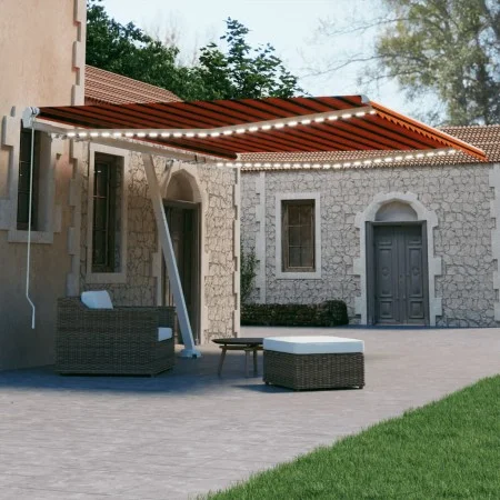 Manual retractable awning with orange and brown LED 400x300 cm by , Awnings - Ref: Foro24-3069545, Price: 483,37 €, Discount: %