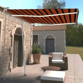 Manual retractable awning with orange and brown LED light 300x250 cm by , Awnings - Ref: Foro24-3069505, Price: 376,60 €, Dis...